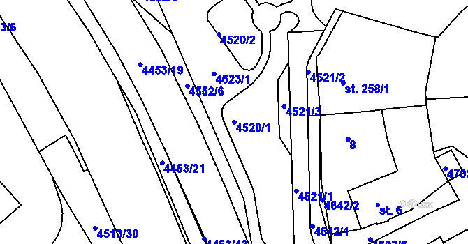 Parcela st. 4520/1 v KÚ Slavičín, Katastrální mapa