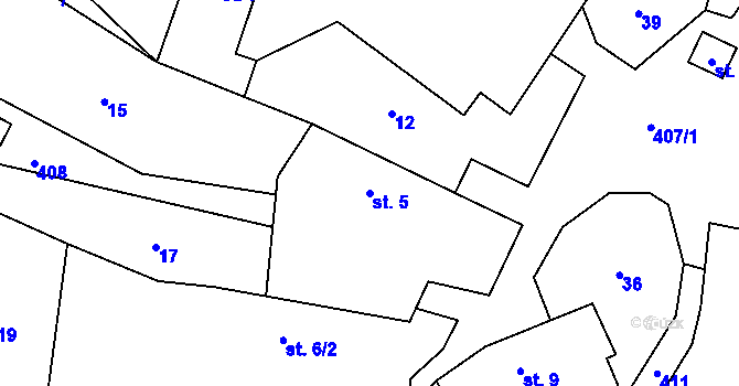 Parcela st. 5 v KÚ Okrašovice, Katastrální mapa