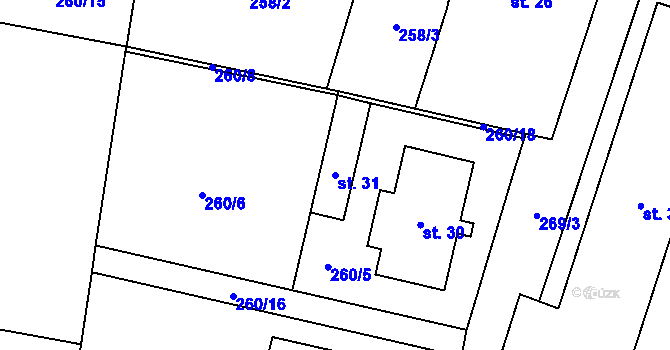 Parcela st. 31 v KÚ Okrašovice, Katastrální mapa