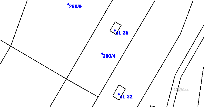 Parcela st. 280/4 v KÚ Okrašovice, Katastrální mapa