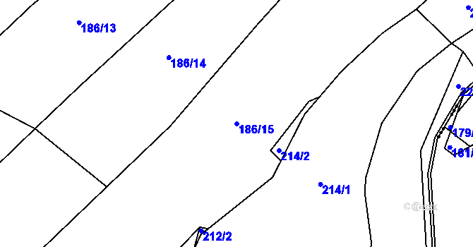 Parcela st. 186/15 v KÚ Okrašovice, Katastrální mapa