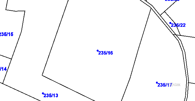 Parcela st. 235/16 v KÚ Okrašovice, Katastrální mapa