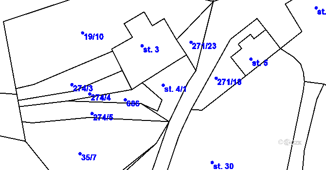 Parcela st. 4/1 v KÚ Dolní Vestec, Katastrální mapa