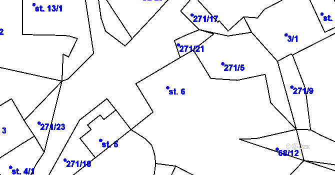 Parcela st. 6 v KÚ Dolní Vestec, Katastrální mapa