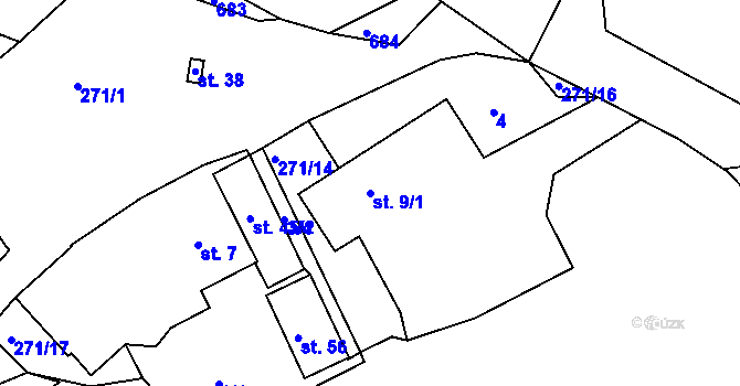 Parcela st. 9/1 v KÚ Dolní Vestec, Katastrální mapa