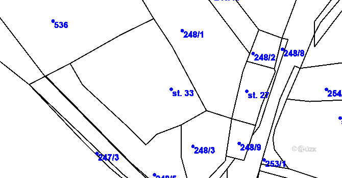 Parcela st. 33 v KÚ Dolní Vestec, Katastrální mapa