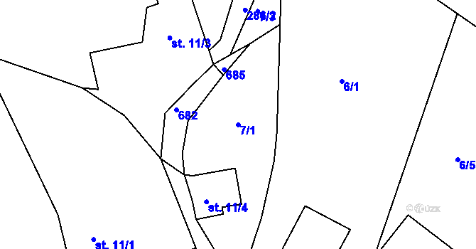 Parcela st. 7/1 v KÚ Dolní Vestec, Katastrální mapa