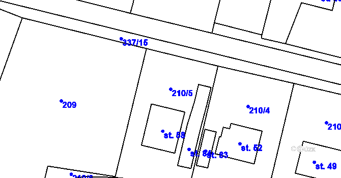 Parcela st. 210/5 v KÚ Rovný, Katastrální mapa
