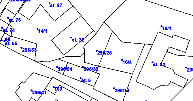 Parcela st. 296/25 v KÚ Rovný, Katastrální mapa