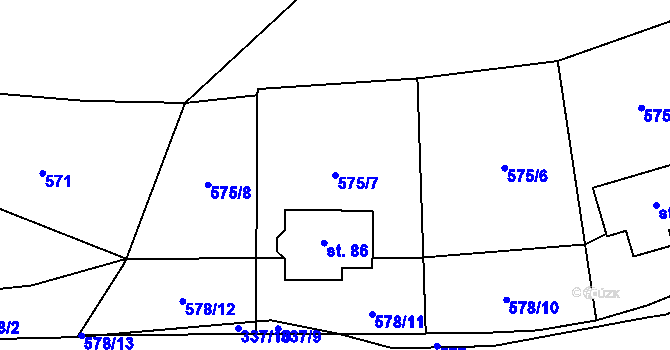 Parcela st. 575/7 v KÚ Rovný, Katastrální mapa