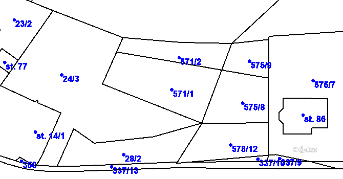 Parcela st. 571/1 v KÚ Rovný, Katastrální mapa