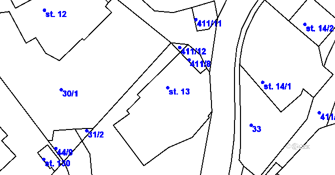 Parcela st. 13 v KÚ Slavíkov u Chotěboře, Katastrální mapa