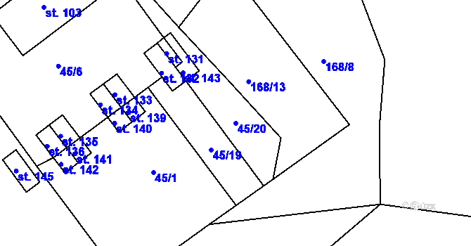 Parcela st. 45/20 v KÚ Slavíkov u Chotěboře, Katastrální mapa