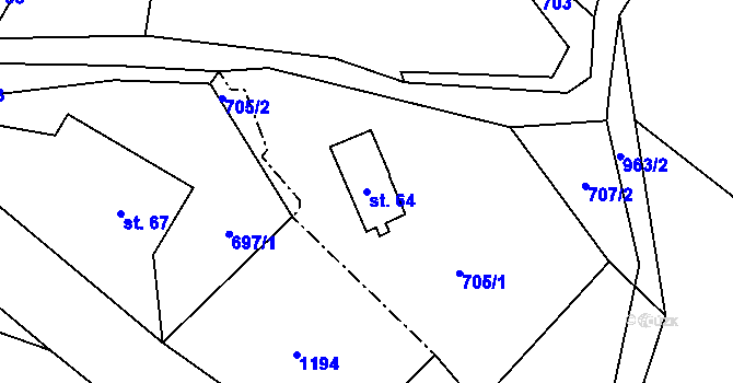 Parcela st. 64 v KÚ Slavíkov u Náchoda, Katastrální mapa
