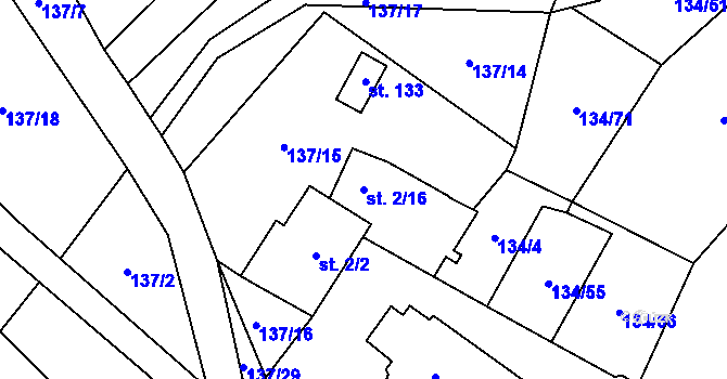 Parcela st. 2/16 v KÚ Slavíkovice u Jemnice, Katastrální mapa