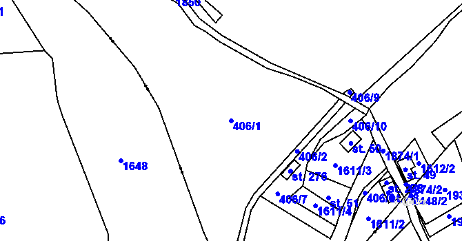 Parcela st. 406/1 v KÚ Větřní-Kaliště, Katastrální mapa