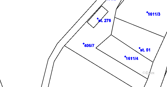 Parcela st. 406/7 v KÚ Větřní-Kaliště, Katastrální mapa
