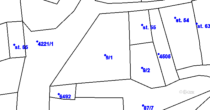 Parcela st. 9/1 v KÚ Slavkov u Uherského Brodu, Katastrální mapa
