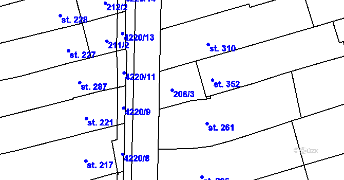 Parcela st. 206/3 v KÚ Slavkov u Uherského Brodu, Katastrální mapa
