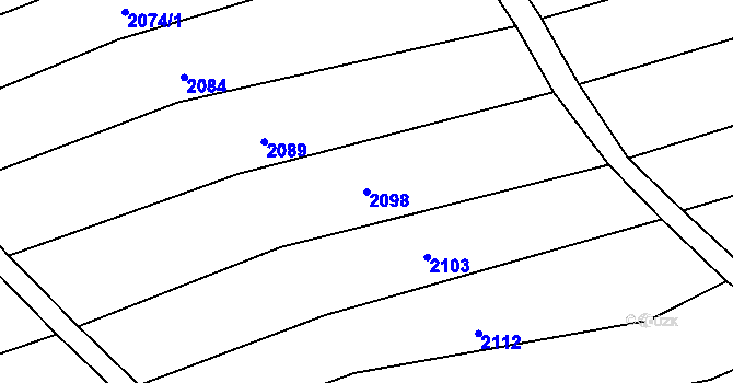 Parcela st. 2098 v KÚ Slavkov u Uherského Brodu, Katastrální mapa