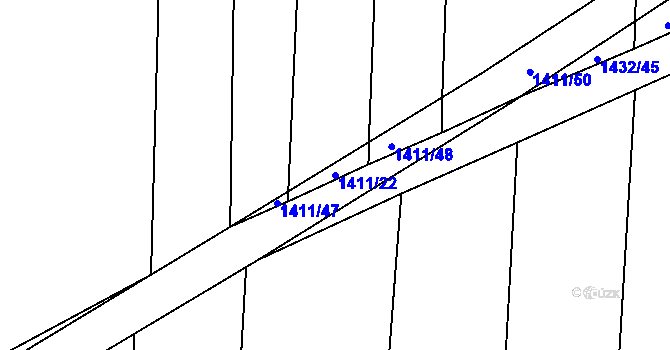 Parcela st. 1411/22 v KÚ Slavkov u Opavy, Katastrální mapa