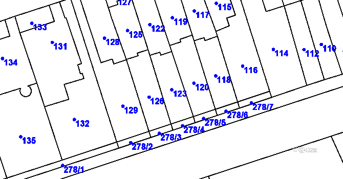 Parcela st. 123 v KÚ Slavkov u Opavy, Katastrální mapa