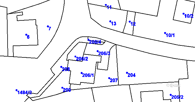 Parcela st. 206/3 v KÚ Slavkov u Opavy, Katastrální mapa