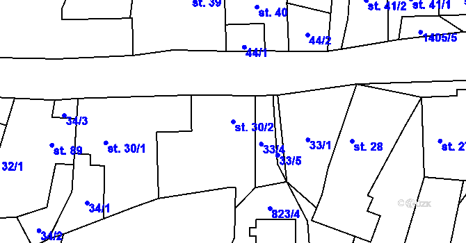 Parcela st. 30/2 v KÚ Slavkov pod Hostýnem, Katastrální mapa
