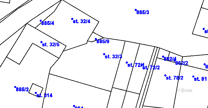 Parcela st. 32/3 v KÚ Slavkov pod Hostýnem, Katastrální mapa