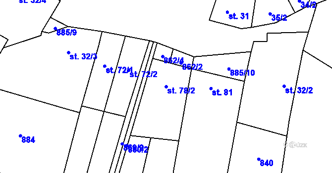 Parcela st. 78/2 v KÚ Slavkov pod Hostýnem, Katastrální mapa