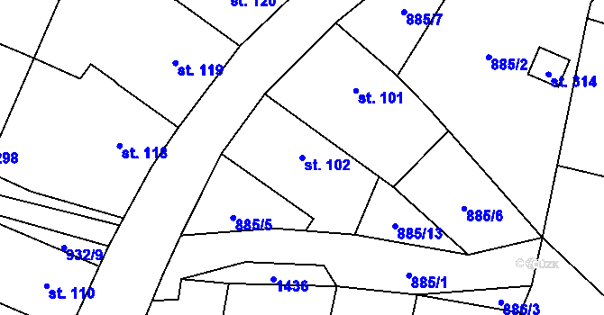 Parcela st. 102 v KÚ Slavkov pod Hostýnem, Katastrální mapa