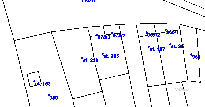 Parcela st. 215 v KÚ Slavkov pod Hostýnem, Katastrální mapa