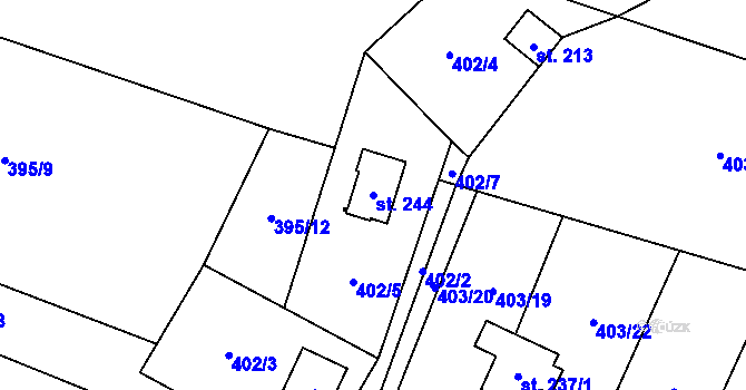 Parcela st. 244 v KÚ Slavkov pod Hostýnem, Katastrální mapa