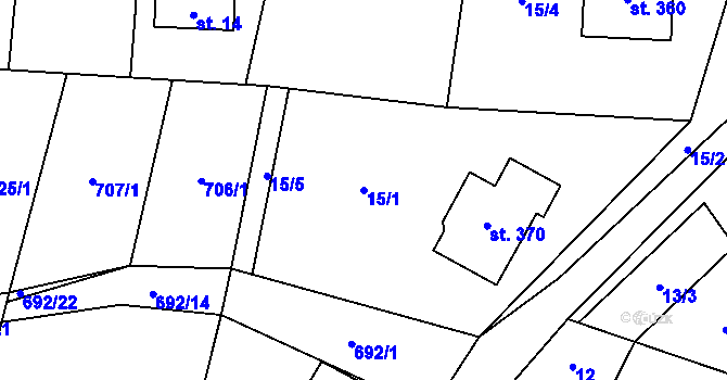 Parcela st. 15/1 v KÚ Slavkov pod Hostýnem, Katastrální mapa