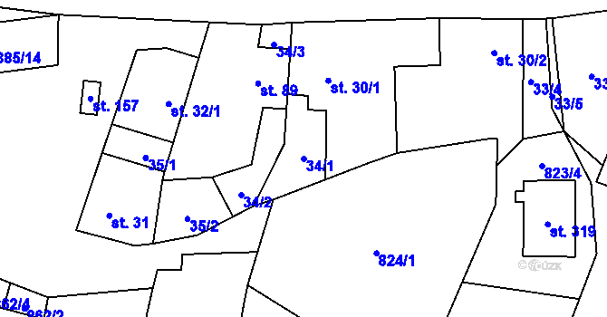 Parcela st. 34/1 v KÚ Slavkov pod Hostýnem, Katastrální mapa