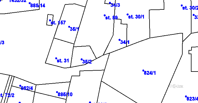 Parcela st. 34/2 v KÚ Slavkov pod Hostýnem, Katastrální mapa