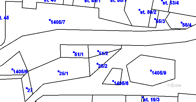 Parcela st. 51/2 v KÚ Slavkov pod Hostýnem, Katastrální mapa