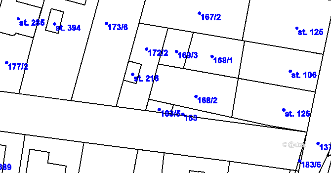 Parcela st. 169/4 v KÚ Slavkov pod Hostýnem, Katastrální mapa