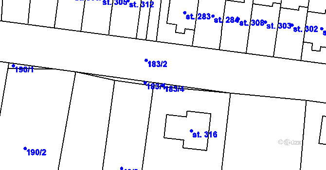 Parcela st. 183/4 v KÚ Slavkov pod Hostýnem, Katastrální mapa