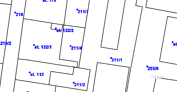 Parcela st. 211/8 v KÚ Slavkov pod Hostýnem, Katastrální mapa