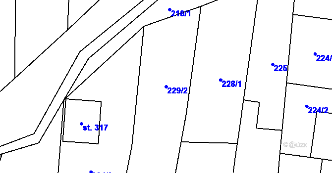 Parcela st. 229/2 v KÚ Slavkov pod Hostýnem, Katastrální mapa