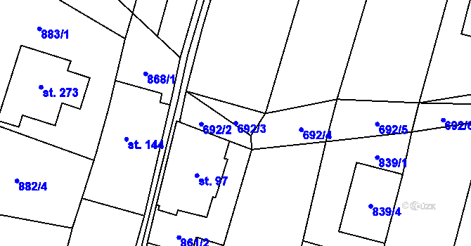Parcela st. 692/3 v KÚ Slavkov pod Hostýnem, Katastrální mapa