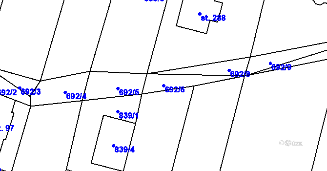 Parcela st. 692/6 v KÚ Slavkov pod Hostýnem, Katastrální mapa