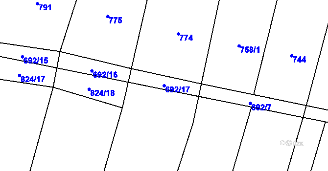 Parcela st. 692/17 v KÚ Slavkov pod Hostýnem, Katastrální mapa