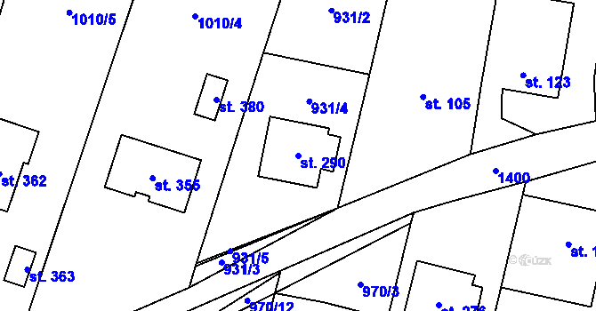 Parcela st. 290 v KÚ Slavkov pod Hostýnem, Katastrální mapa