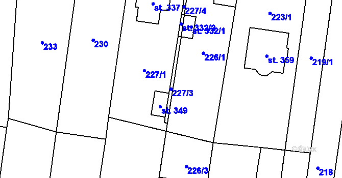 Parcela st. 227/3 v KÚ Slavkov pod Hostýnem, Katastrální mapa