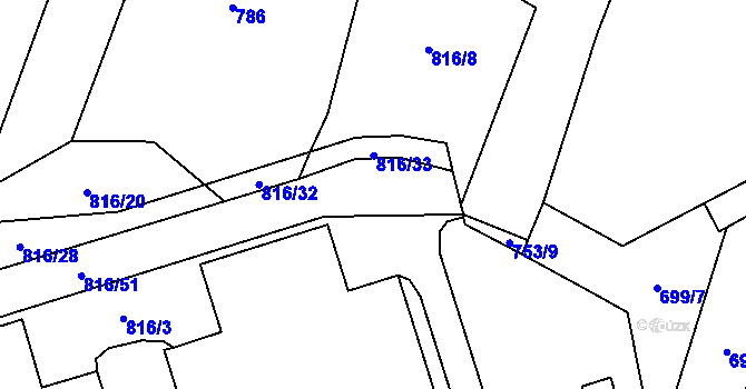 Parcela st. 816/52 v KÚ Slavkov pod Hostýnem, Katastrální mapa