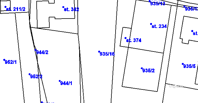 Parcela st. 935/16 v KÚ Slavkov pod Hostýnem, Katastrální mapa