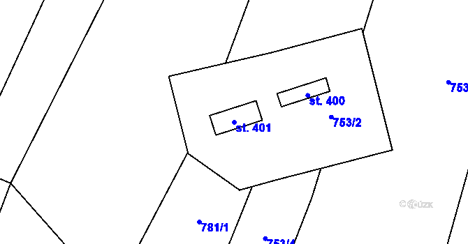 Parcela st. 401 v KÚ Slavkov pod Hostýnem, Katastrální mapa