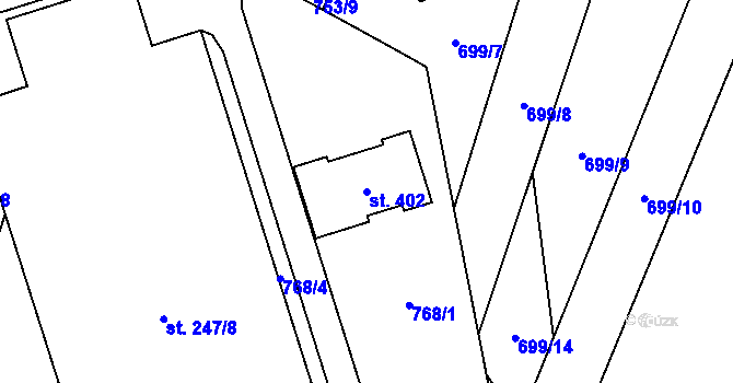 Parcela st. 402 v KÚ Slavkov pod Hostýnem, Katastrální mapa